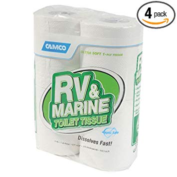 Camco RV Bathroom Toilet Tissue - 4 Rolls Sewer-Safe, Septic-Safe, Biodegradable 1-Ply Bath Tissue Designed For Trailer, Motorhome, Marine Sanitation Systems (40275)