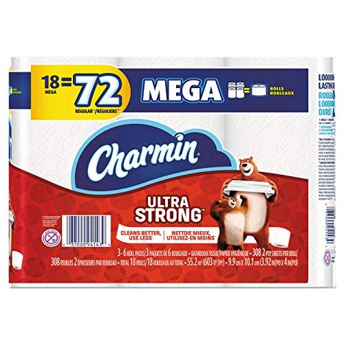 Charmin 99806 Ultra Strong Bathroom Tissue, 2-Ply, 4 x 3.92, 308 per Roll (Case of 18 Rolls)