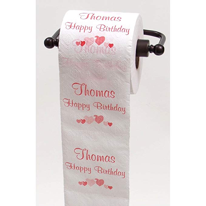 JustPaperRoses Happy Birthday toilet paper - top 25 male names personalized by (Thomas)