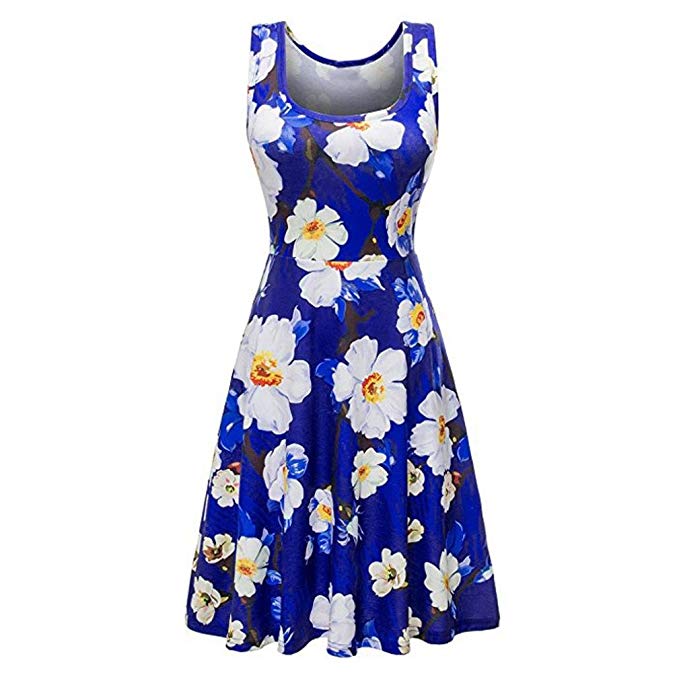 FORUU Dresses for Women Summer Vintages Sleeveless Beach Bohe Casual Floral Mini