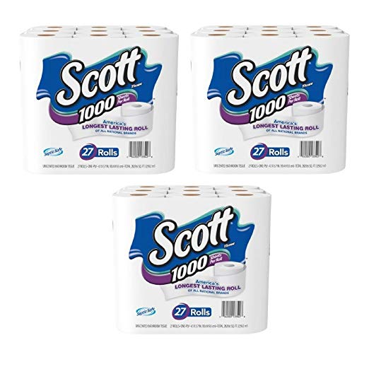 Scott 1000 Sheets Per Roll Toilet Paper, 27 Rolls (3 pack)