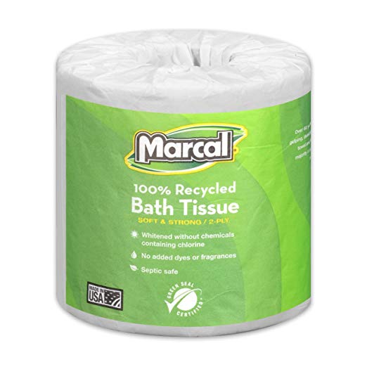 Marcal Toilet Paper 100% Recycled - 2 Ply White Bath Tissue, 336 Sheets Per Roll - 48 Rolls per Case Green Seal Certified Toilet Paper 06079