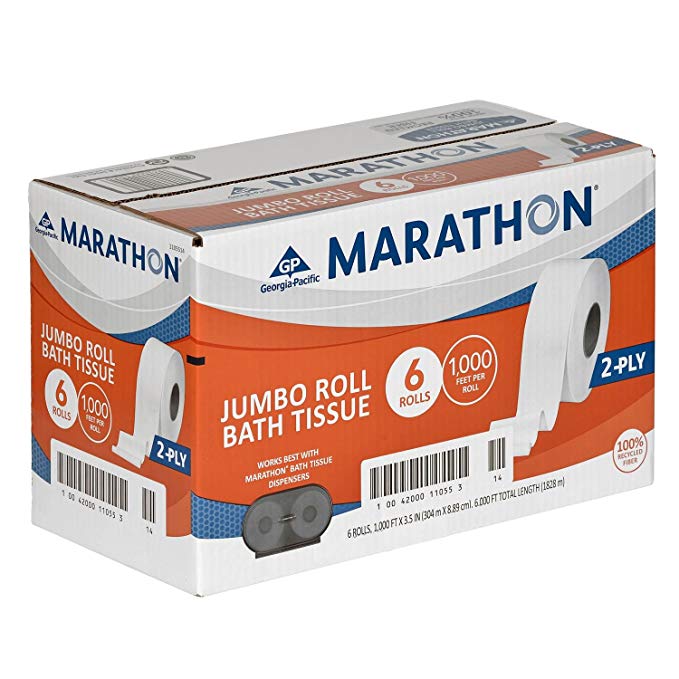Marathon - Bath Tissue, 2-Ply, Jumbo Roll, 1,000 Ft. Rolls -6 Rolls.. Product ID: 731631094198