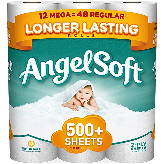 Angel Soft Toilet Paper, 12 Mega Rolls, Bath Tissue