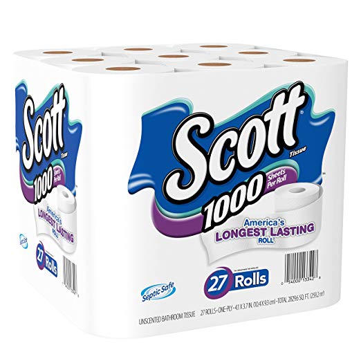 Scott 1000 Sheets Regular Roll Bath Tissue, 27 Count