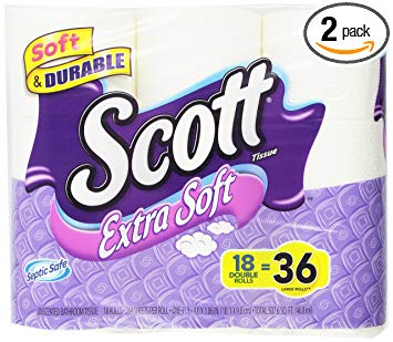 Scott Extra Soft Double Roll Bath Tissue, 18 Double Rolls (Pack of 2)