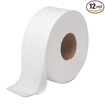 Boardwalk White 2 Ply Jumbo Toilet Paper Bath Tissue, 3.625 x 9.125 x 9.125 inch - 12 rolls per case.