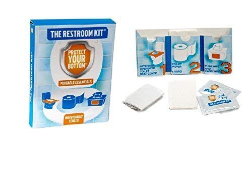 The Restroom Kit Great for travel (30-Pack) Portable Disposable Oversized Toilet Seat Cover, 3ft 3Ply Toilet Paper, Hand & Flushable Tush Wipe.