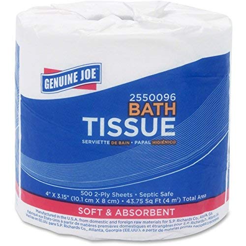 Genuine Joe GJO2550096 2-Ply Standard Bath Tissue Rolls, 500 Sheets per Roll, 4