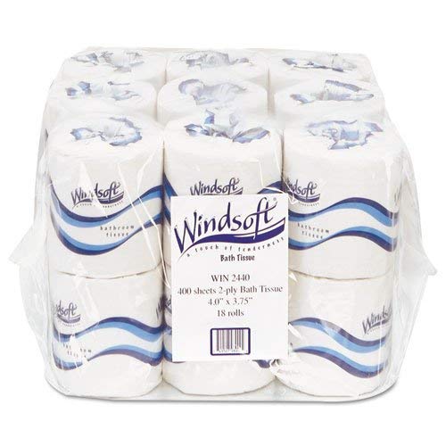 Windsoft Facial Quality Toilet Tissue, Two-Ply, White - Includes 18 rolls of 400 each.