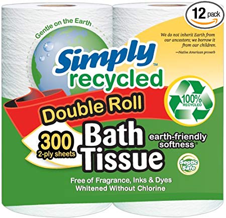 Simply Recycled Double Roll Bath Tissues, 300 Count (Pack of 12)