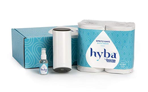 Hyba Personal Cleansing System Starter Kit with Spritz Safe Toilet Paper, Cleansing Spritz, Touchless Spritz Dispenser, and Self-Standing Toilet Paper Holder