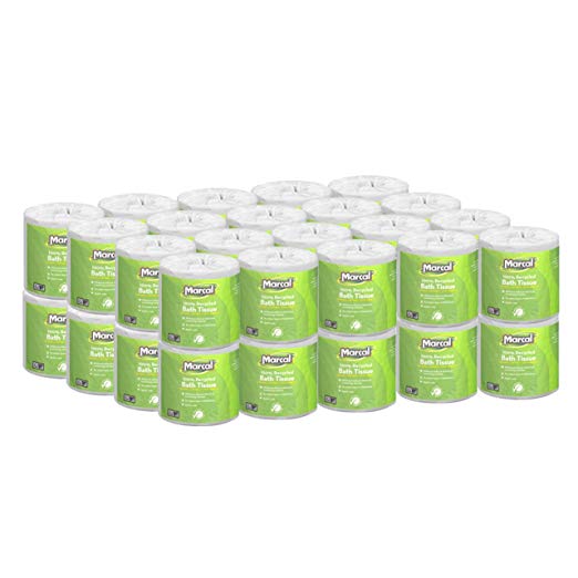 Marcal Toilet Paper 100% Recycled - 1 Ply, White Bath Tissue, 1000 Sheets Per Roll - 40 Individually Wrapped Rolls Per Case Green Seal Certified Toilet Paper 04415