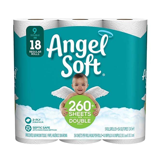 Angel Soft Toilet Tissue 9 Double Rolls = 18 Regular Rolls 2-ply Sheets (1 Pack)