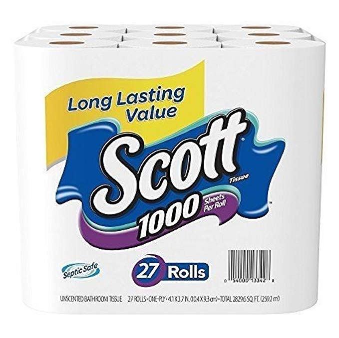 Scott 35532 One-Ply Toilet Paper Bath Tissue Sewer-safe and septic-safe dissolves quickly, 27 Rolls 27 Count , 1000 Sheets Per Roll ,New