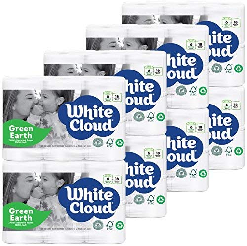 White Cloud GreenEarth Recycled Toilet Paper, 48 Rolls (Pack of 8 with 6 Rolls Each)