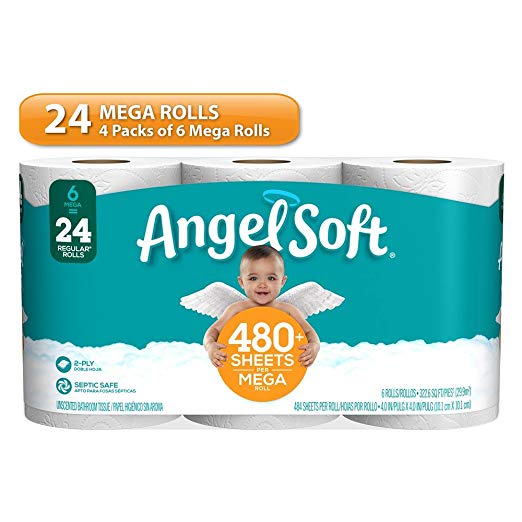 Angel Soft Toilet Paper, 24 Mega Rolls, 24 = 96 Regular Rolls, Bath Tissue, 4 Packs of 12 Rolls