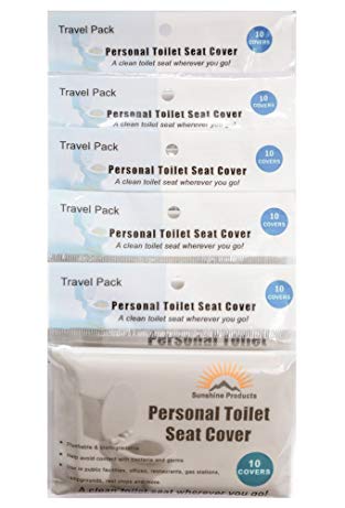 Personal Toilet Seat Cover, Travel Pack of 5 Packs (50-count)