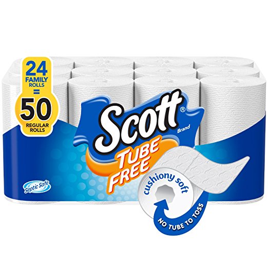 Scott Tube-Free Toilet Paper, 24 Family Rolls, Bath Tissue