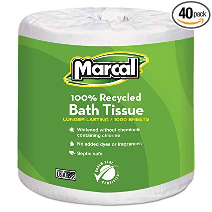 Marcal Small Steps 100% Recycled 1-Ply Bath Tissue, 1000 Sheets/Roll, 40 Rolls/Carton
