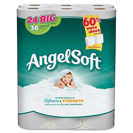 Angel Soft 77239PK Bath Tissue Rolls, 2-Ply, 198 Shts, 24/PK, White