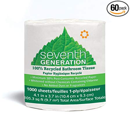 Seventh Generation Bathroom Tissue, 1-Ply Sheets, 1000 Sheet Roll (Pack of 60)