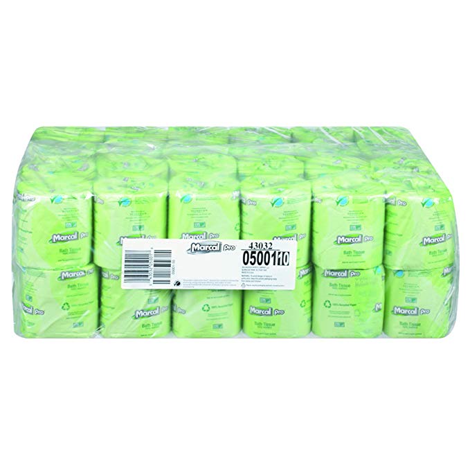 Marcal Pro Toilet Paper 100% Recycled - 2 Ply, White Bath Tissue, 504 Sheets Per Roll - 48 Individually Wrapped Rolls Per Case Green Seal Certified Toilet Paper 05001