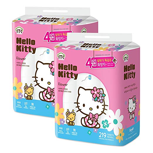 Hello Kitty Flower 100% Virgin Pulp 4-ply Toilet Tissue 48 Rolls (Two Packs of 24 Rolls)