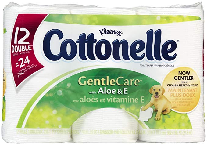 Cottonelle Gentle Care Toilet Paper w/Aloe & E, Double Roll, 12 pk