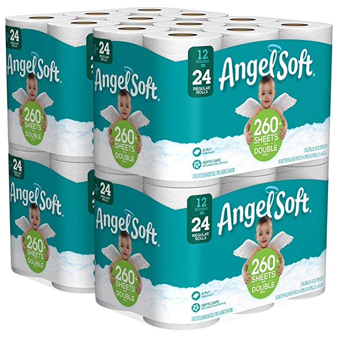 Angel Soft 2 Ply Toilet Paper, 48 Double Bath Tissue (Pack of 4 12 Rolls Each)