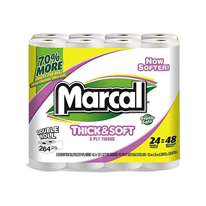 Marcal Double Roll Toilet Paper, Chimney Pack Bundle of 24 Sustainable and Septic Safe Bath Tissue 01626