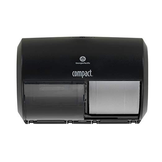 Compact 2-Roll Side-by-Side Coreless High-Capacity Toilet Paper Dispenser by GP Pro, Black, 56784A, 10.12” W x 6.75” D x 7.12” H