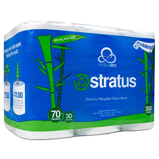 Stratus Eco-Friendly Bamboo/Recycled Toilet Paper by Nimbus Eco, 300 Sheet Rolls, 12 Count