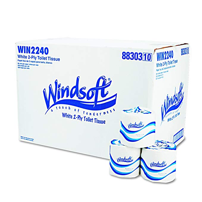Windsoft 2240 Single Roll Two Ply Premium Bath Tissue, 500 Sheets Per Roll (Case of 96 Rolls)