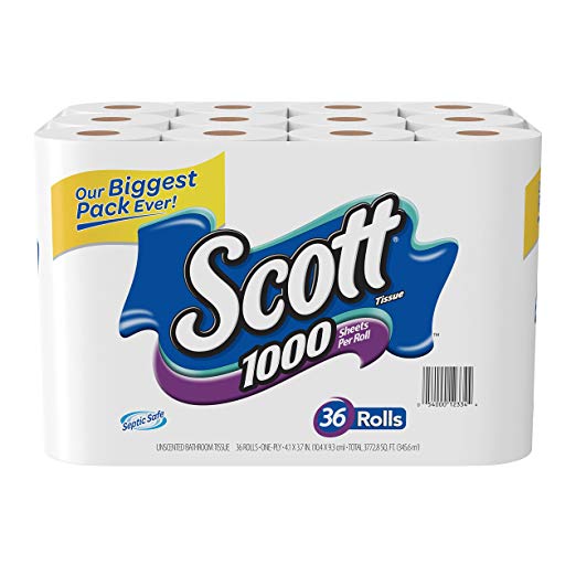 Scott 1000 Sheets Per Roll Toilet Paper,36 Rolls Bath Tissue