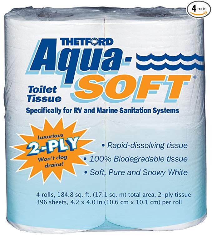Thetford Aqua-Soft Toilet Tissue - Toilet Paper for RV and marine - 2-ply 03300 (Pack of 4)