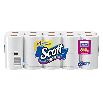 Scott 1000 Sheets Per Roll Toilet Paper, 20 Rolls, Sewer-Safe, Septic-Safe, 1-Ply Bath Tissue, America's Longest Lasting Roll