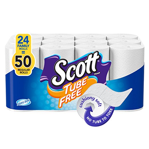 Scott Tube-Free Toilet Paper, Family Roll, 24 Rolls, Bath Tissue