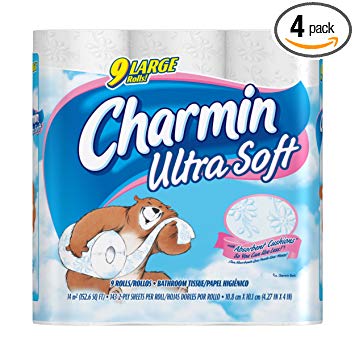 Charmin Ultra Soft 9 Large Rolls, 143 2-Ply Sheets per Roll (Pack of 4)