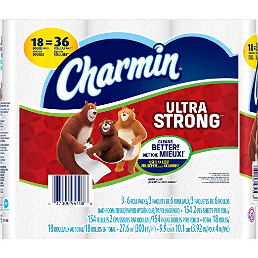Charmin Ultra Strong Bathroom Tissue 18 Double Rolls, 154 sheets, 2 Ply Sheets Per Roll