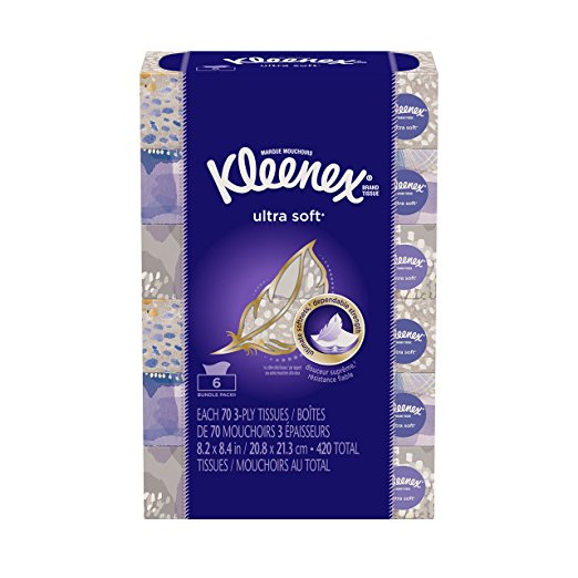Kleenex Ultra Soft & Strong Facial Tissues,70 Count 8.2 x 8.4in pack of 6