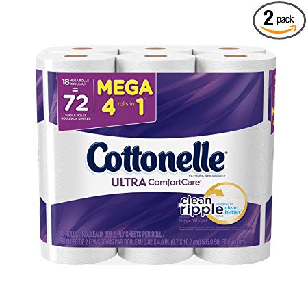 Cottonelle Ultra ComfortCare Mega Roll Toilet Paper, Bath Tissue, 18 Count (Pack of 2)