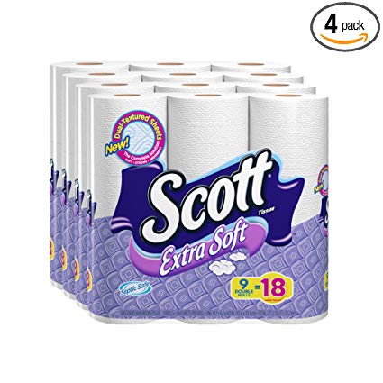 Scott Extra Soft Double Roll Bath Tissue, Toilet Paper, 9 Rolls, Pack of 4