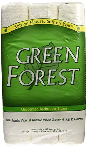 Green Forest 100% Recycled Bathroom Tissue, 198 sheets, 12 rolls (Pack of 8)