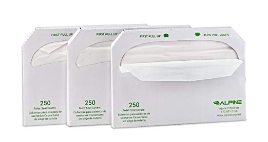 Alpine Industries Flushable Disposable Toilet Seat Covers - 250 Sheets per Box - 3 Boxes - 750 Sheets Total