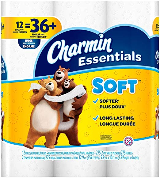 Charmin Essentials Soft Toilet Paper, Bath Tissue, Huge Roll, 12 Count