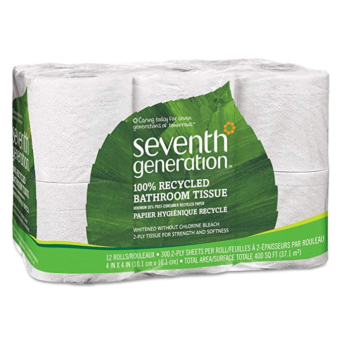 Seventh Generation 13733PK 100% Recycled Bathroom Tissue 2-Ply White 300 Sheets/Roll 12/Pack