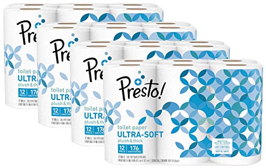 Amazon Brand - Presto! 176-Sheet Roll Toilet Paper, Ultra-Soft, 48 Count (for Small Roll Holders)