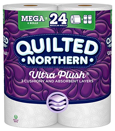 Quilted Northern Ultra Plush Toilet Paper, 6 Mega Rolls, 6 = 24 Regular Bath Tissue Rolls
