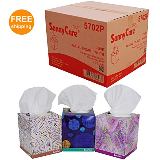 SunnyCare #5702P Premium White 2-Ply CUBE Box Facial Tissue 90sheets/box; 36boxes/cs